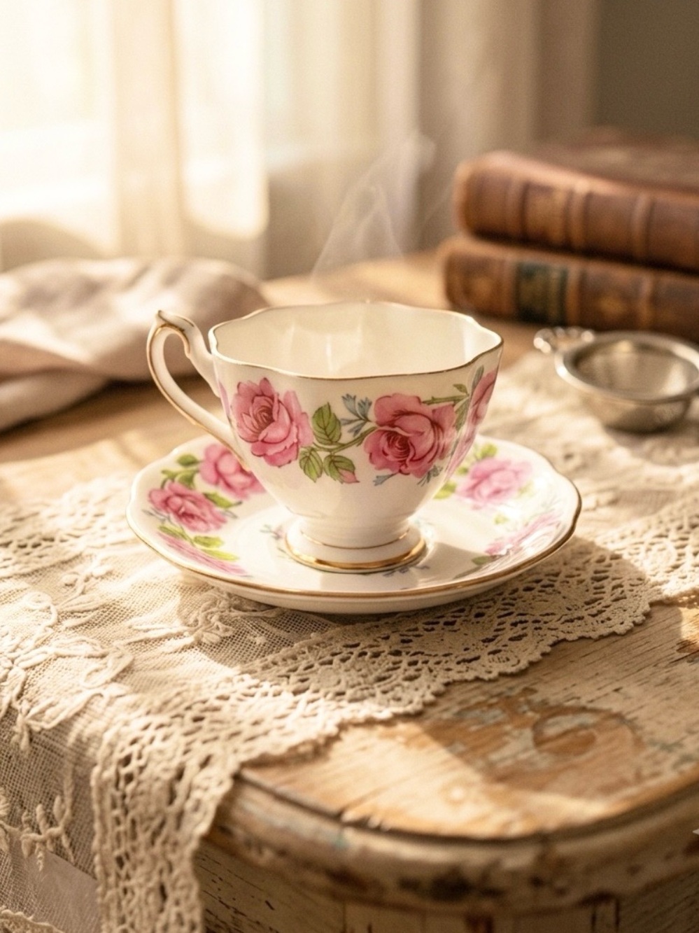 Vintage Queen Anne Fine Bone China Teacup & Saucer Set Lady Alexander Rose